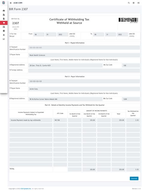 Generating BIR Form 2307 - Oojeema