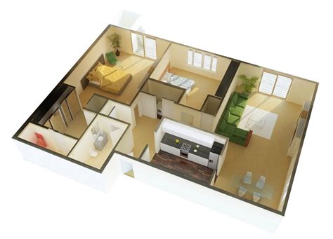 50 Two "2" Bedroom Apartment/House Plans | Casa de 3 dormitorios, Planos de casas 3d y Planos de ...