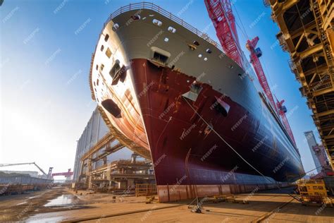 Premium AI Image | Huge ship under construction with workers welding ...