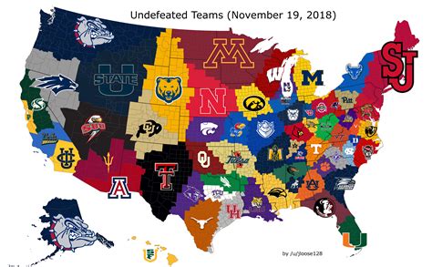 Closest Undefeated Team to Each US County (November 19, 2018) : r ...