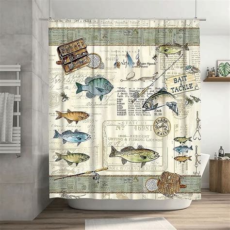 Amazon.com: Tourrest Farmhouse Fishing Shower Curtain Cabin Fish ...