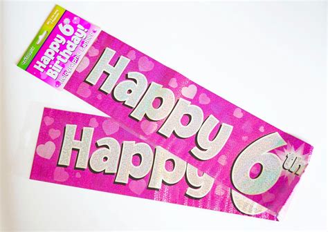 Happy 6th Birthday Banner Age Girl Pink Holographic Wall Kids Party ...