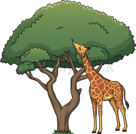 Giraffe Eating Leaves From Tree Cartoon Clipart Vector - FriendlyStock