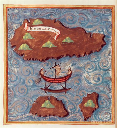 Ms 24224 Fol.20v Map Of The Ladrones Islands, From An Account Of The Voyage Of Ferdinand ...