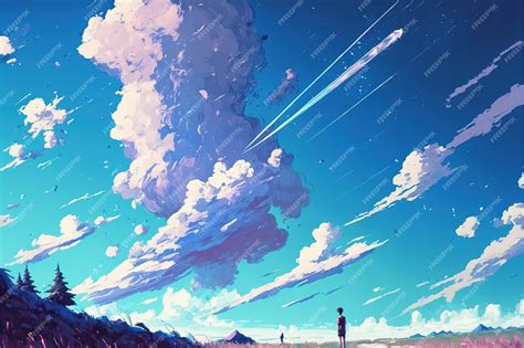 Premium Photo | Blue sky with clouds blue sky with clouds in manga anime comic style digital art ...