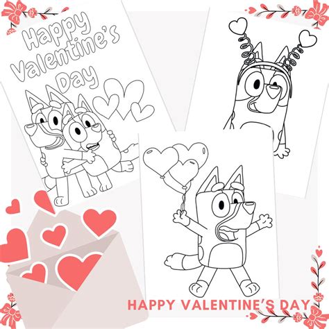 Bluey Valentine Coloring Pages 3 Pack Digital Download Holiday Sheets for Kids Print at Home ...