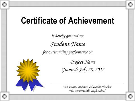 Certificate Of Achievement Free Template