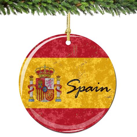 Spain Flag and Shield Christmas Ornament Porcelain Double Sided