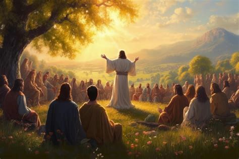 Premium Photo | Jesus Christ reads a sermon in front of a crowd of believers