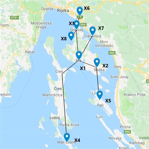 Geographic map showing nodes and their connecting network considered in ...