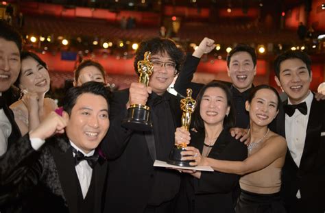 'Parasite' cast and crew celebrates Oscar wins in LA's Koreatown