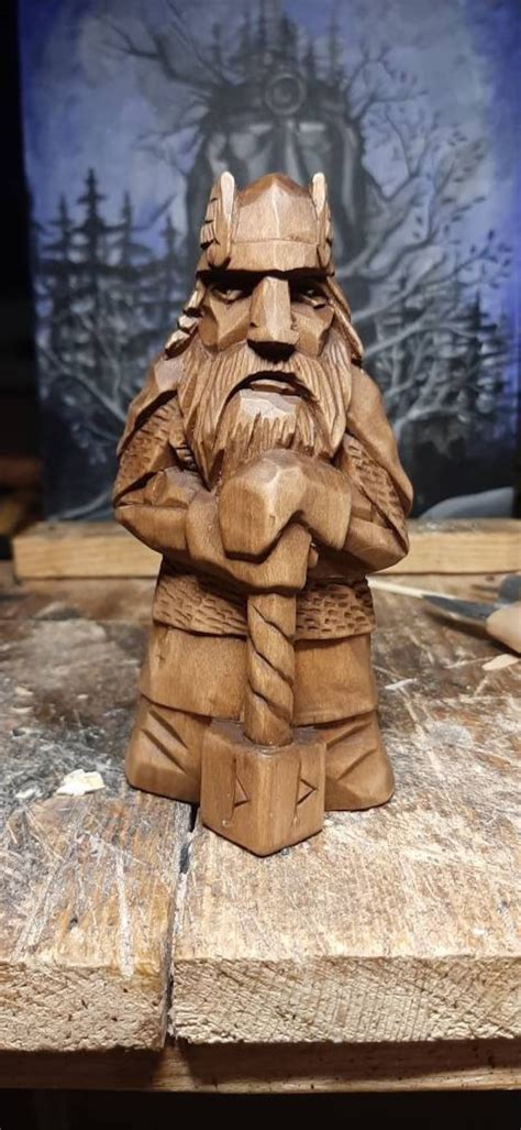 Norse God Thor Wooden Figure Thor Statue | Etsy