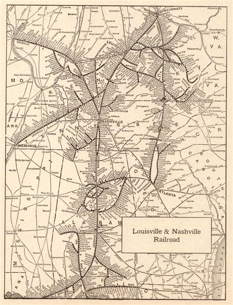 1921 Antique Louisville and Nashville Railroad Map Vintage L&N Railway ...