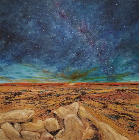 original oil painting, abstract, landscape, night sky, milky way, stars, desert, Arizona, rocks ...