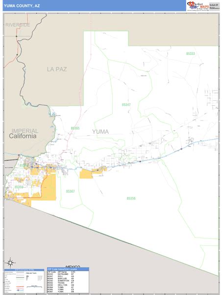 Yuma County, Arizona Zip Code Wall Map | Maps.com.com