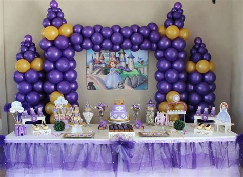 Balloon castle backdrop at a Sofia the First birthday party! See more party ideas at ...