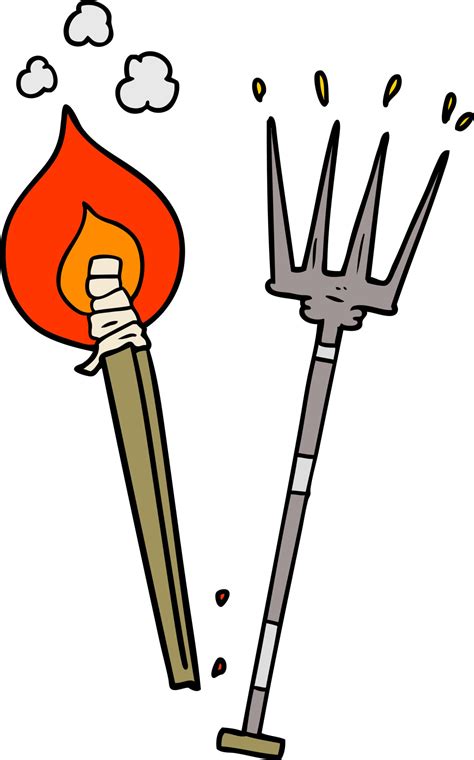 cartoon pitchfork and burning brand 12543296 Vector Art at Vecteezy