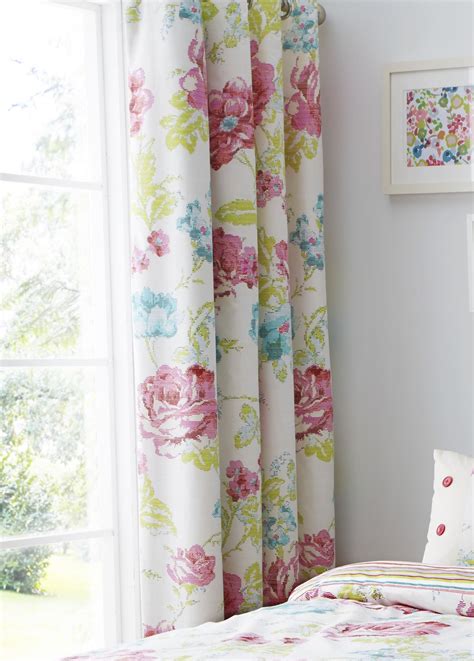 Floral Curtains Eyelet Ring Top Fully Lined Ready Made Catherine Lansfield