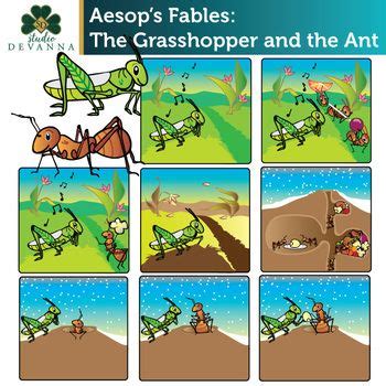 Aesop's Fables - The Grasshopper and the Ant Clip Art in 2023 | Aesops ...