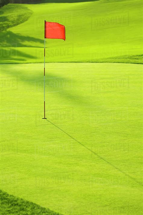 Flag in hole on golf course - Stock Photo - Dissolve