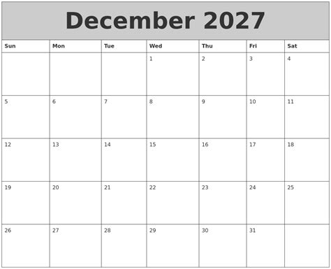 August 2027 Calendar Template