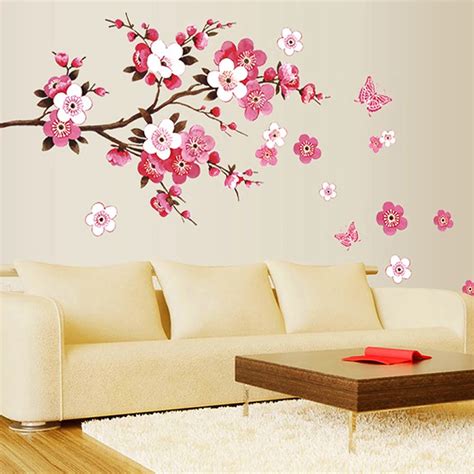 Beautiful wall stickers living room bedroom decorations flowers PVC ...