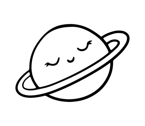 Planet saturn with cute face. Children outline illustration. Space sketch for coloring book ...