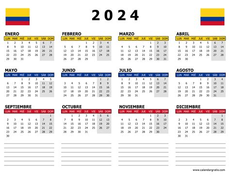 Calendario 2024 Colombia - Mandi Rozella