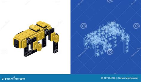 Concept with Robot Dog in Isometric Style for Print and Design. Vector ...