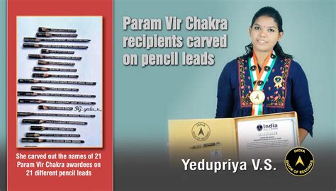 PARAM VIR CHAKRA RECIPIENTS CARVED ON PENCIL LEADS - India Book of Records