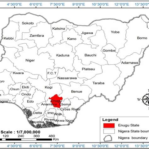 | Map of Nigeria showing Enugu State in red color (Source: Extracted... | Download Scientific ...