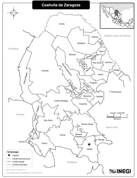 Mapa Para Imprimir De Coahuila De Zaragoza Mapa Mudo De Coahuila De ...