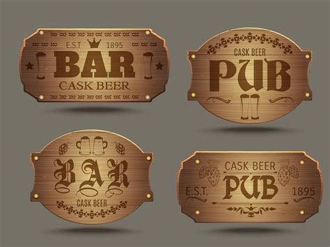 Wooden pub bar signs set Vector | Free Download