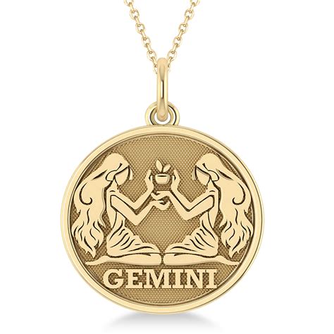 Gemini Coin Zodiac Pendant Necklace 14k Yellow Gold - AZ3303