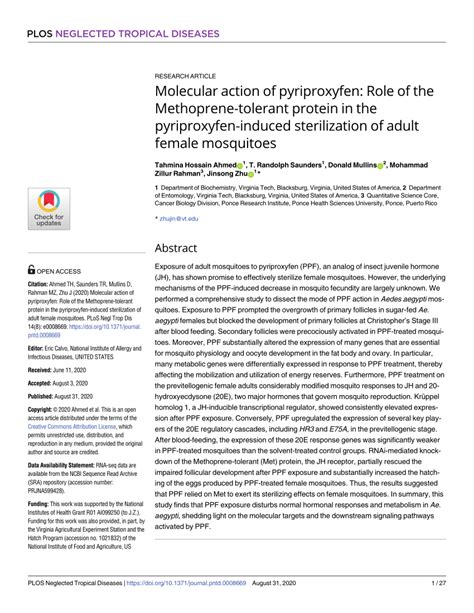 (PDF) Molecular action of pyriproxyfen: Role of the Methoprene-tolerant ...