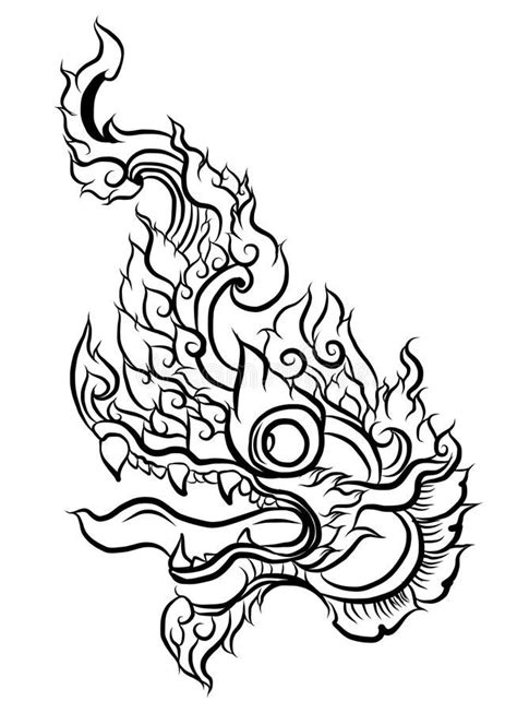 Hand drawn Thai Dragon on water, Line Thai is Thailand Style and Tattoo design. The naga vector ...