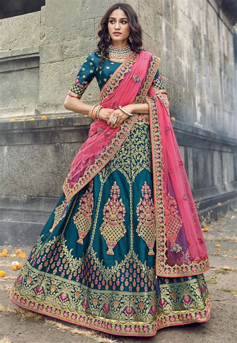 royal blue banarasi silk traditional lehenga choli 3708