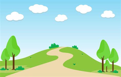 Green landscape Scene nature, sunny day in summer with clouds and hill. Vector illustration Flat ...