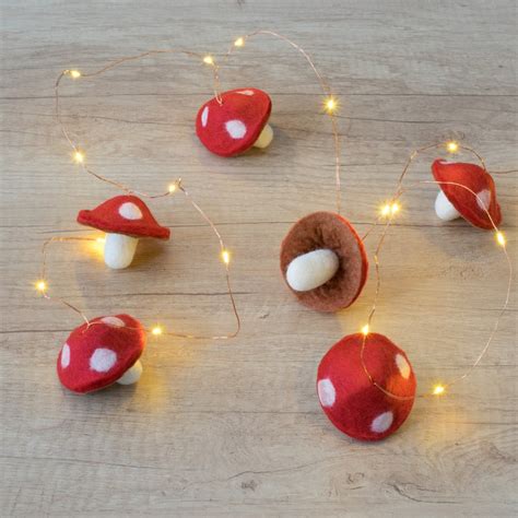 Felt Mushroom Fairy Lights. Red and White Magic Mushroom Garland. Warm White Fairy Lights ...