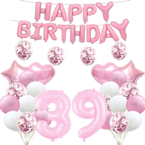 Amazon.com: 39th Birthday Balloon 39th Birthday Decorations Pink 39 Balloons Happy 39th Birthday ...