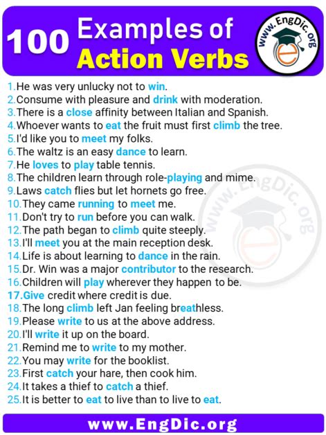 100 Examples of Action Verbs in Sentences – EngDic