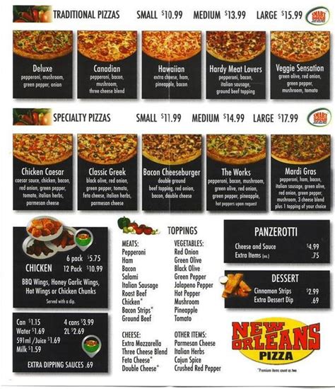 Online Menu for New Orleans Pizza in Owen Sound, Ontario, Canada