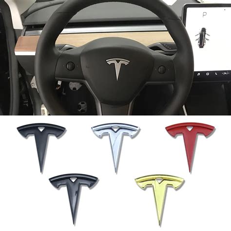 Steering Wheel Logo Sticker For Tesla Model 3 Y Emblems Carbon Fiber ABS Car Body Words Sticker ...