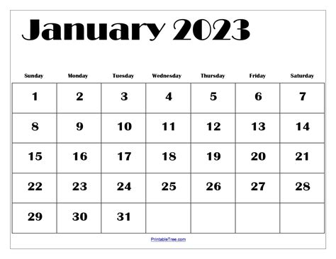 January 2023 Blank Calendar - Printable Template Calendar