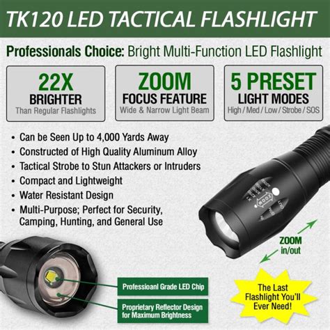 LED Tactical Flashlights with Strobe Light Feature for Self Defense - TK120