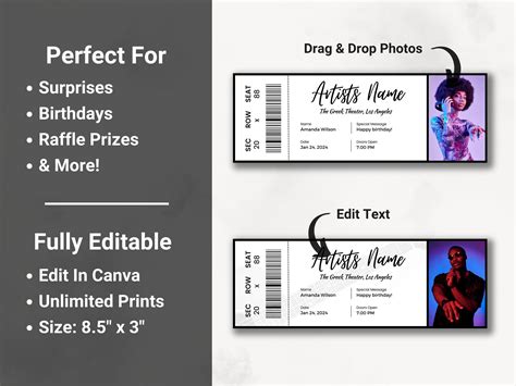 Concert Ticket Template, Editable Event Ticket, DIY Custom Concert ...