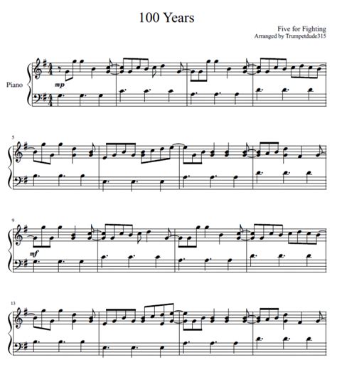 Five for Fighting - 100 Years sheet music for piano download | Piano.Solo SKU PSO0010799 at