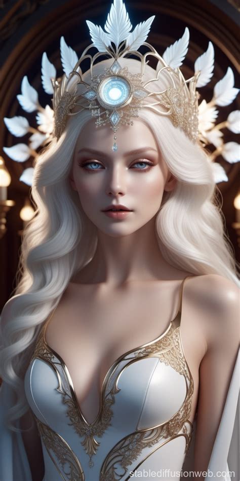 Ethereal Albino Goddess Portrait in Baroque Style | Stable Diffusion Online