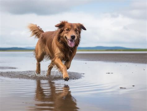 Premium AI Image | Happy dog playing on the beach