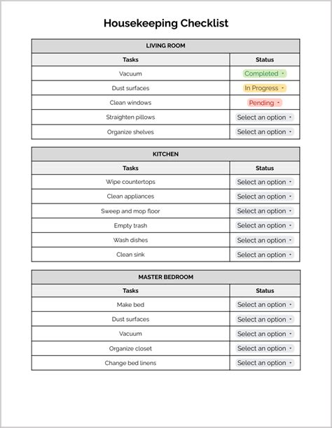 Free Housekeeping Checklist Template for Google Docs